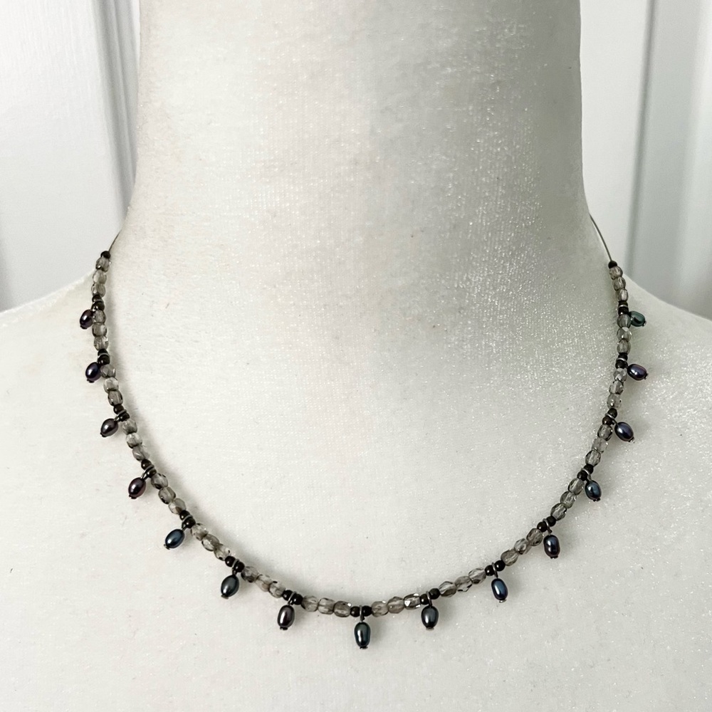Delicate opalescent beaded wire collar necklace
